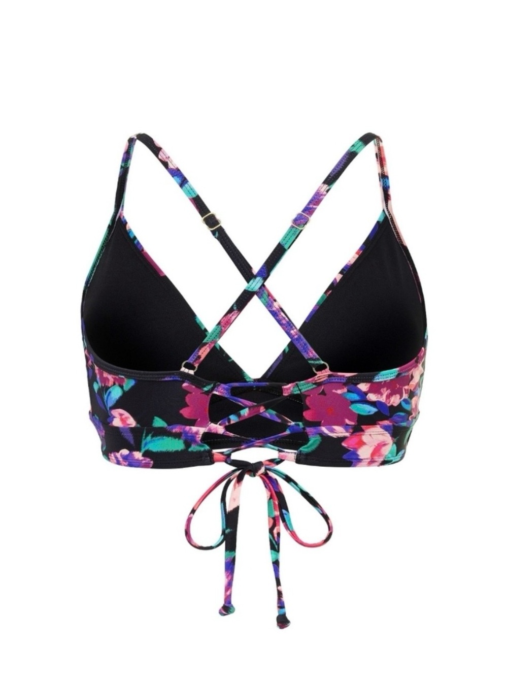 NWT Time and Tru Black Floral Tie-back bikini top. Size Large - Picture 5 of 8